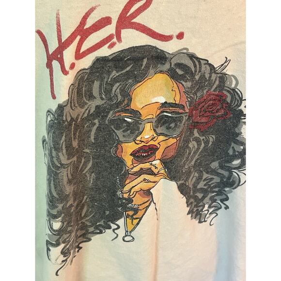 H.E.R. Short Sleeve T-Shirt Adult Size Large White/Beige (See Pics) R&B Tee - Picture 5 of 6